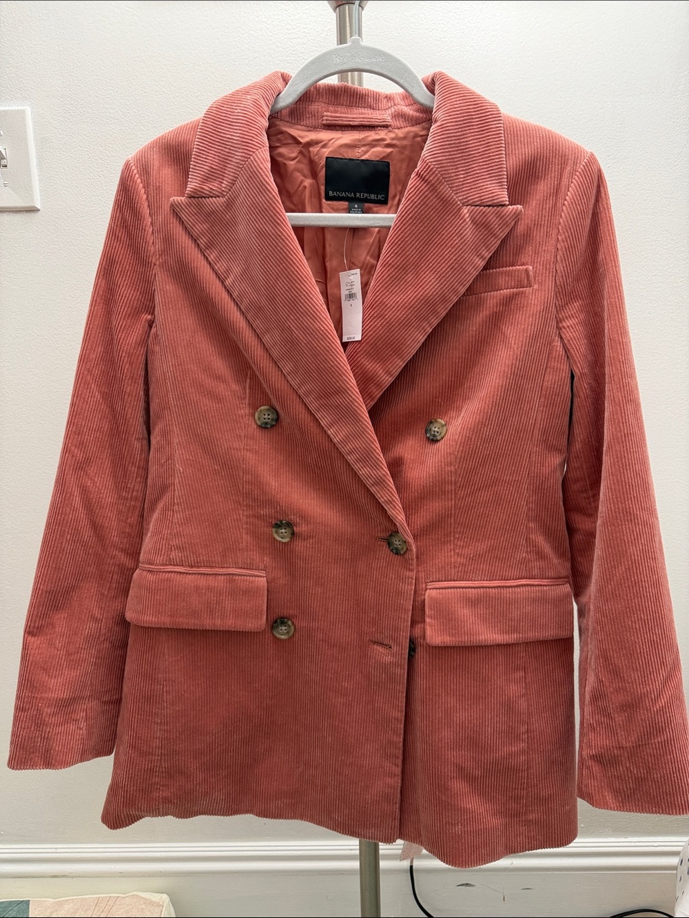 Banana Republic Corduroy Double Breasted Blazer Dusty Rose Size 6 NWT